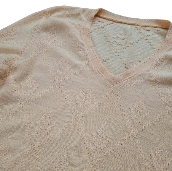RARE Vintage Pastel Yellow Flower Knit V Neck Sweater Spring Casual Lightweight - Picture 3 of 7